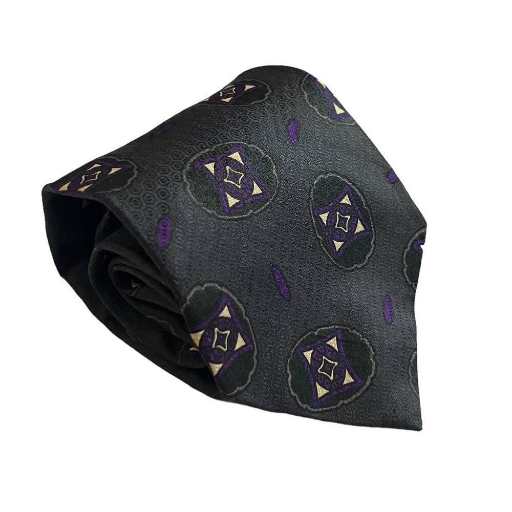 Robert Talbott Studio Navy Purple Black Hexagonal Ornate Geometric Silk Tie